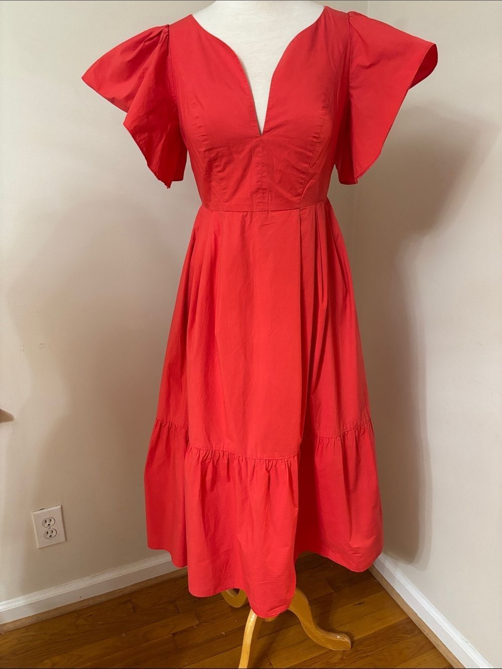 Marissa Webb Women's Dark Coral Flutter-Sleeve Midi Dress 2